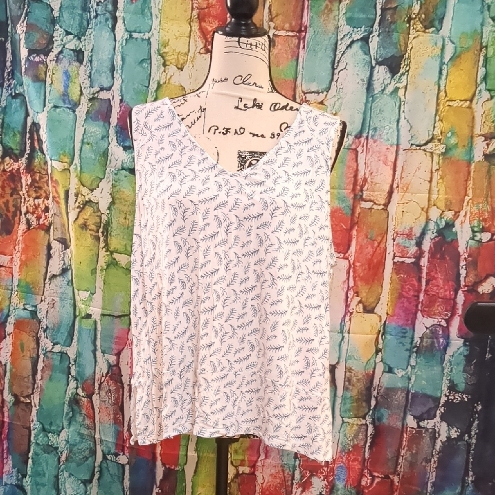 White and Blue Patterned Women's Top